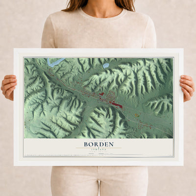 Map of Borden, Indiana, 12 x 18 inch print in a white wood frame