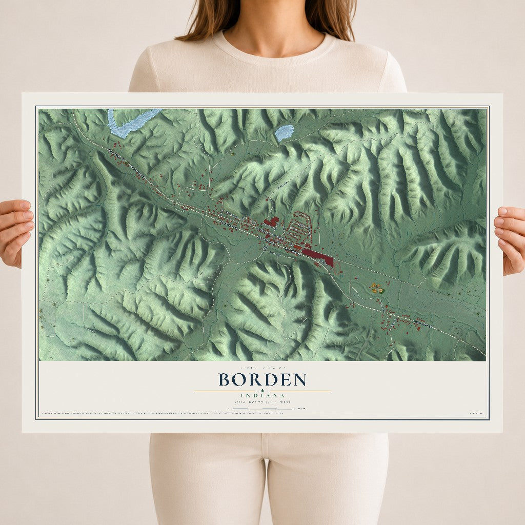 Map of Borden, Indiana, 18 x 24 inch unframed archival matte print