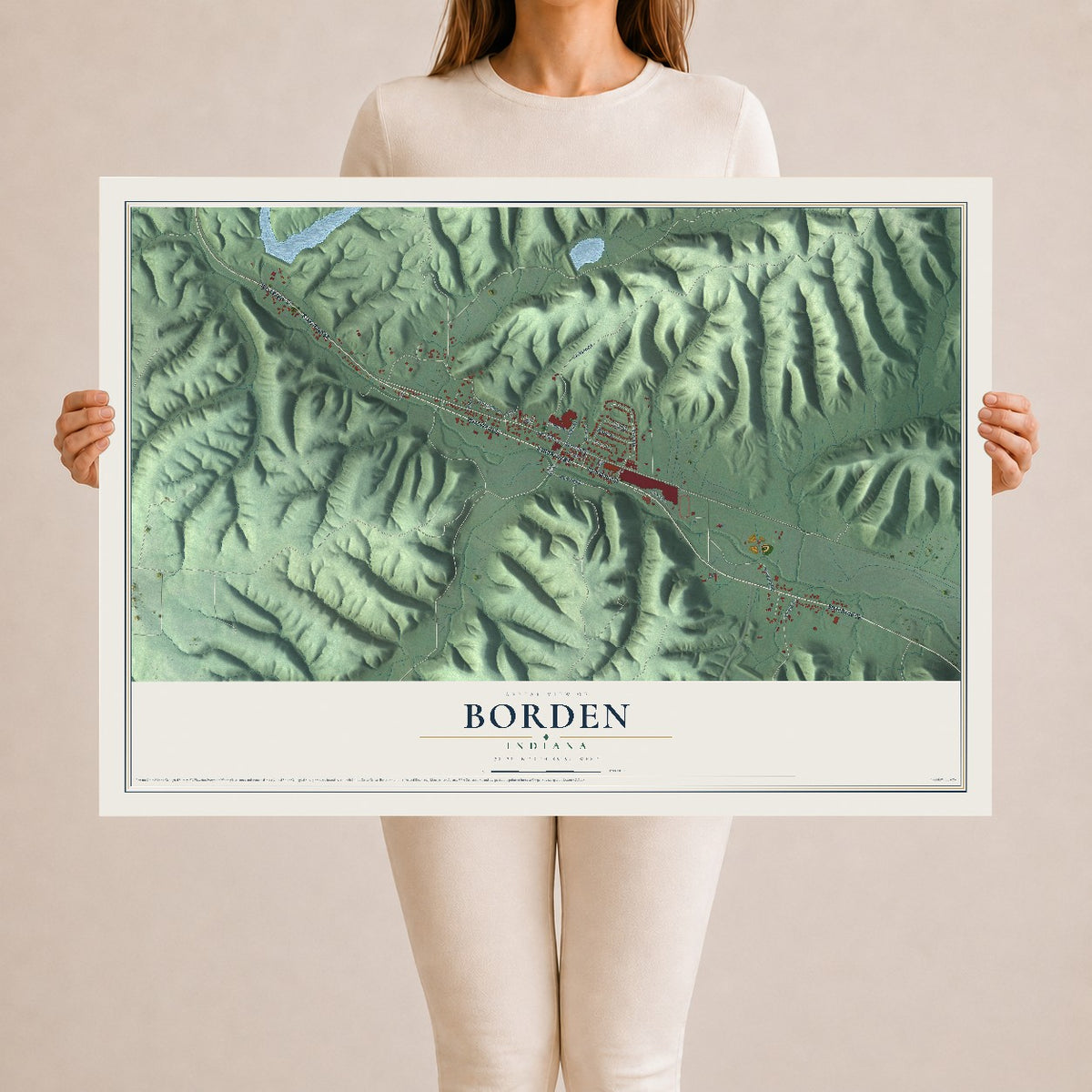 Map of Borden, Indiana, 24 x 36 inch unframed archival matte print