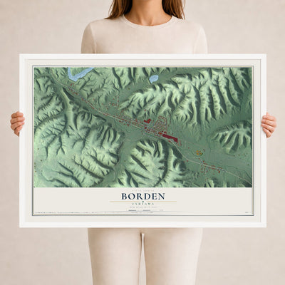 Map of Borden, Indiana, 24 x 36 inch print in a white wood frame