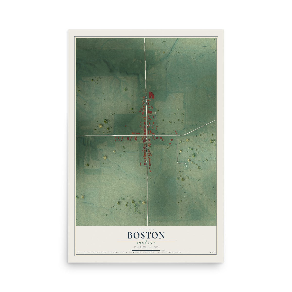 Map of Boston, Indiana, 12 x 18 inch unframed archival matte print