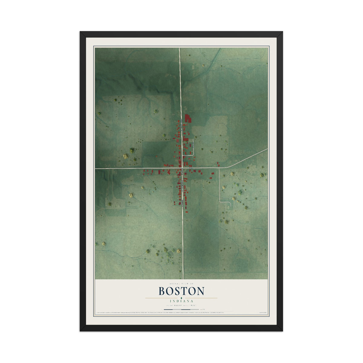 Map of Boston, Indiana, 12 x 18 inch print in a black wood frame