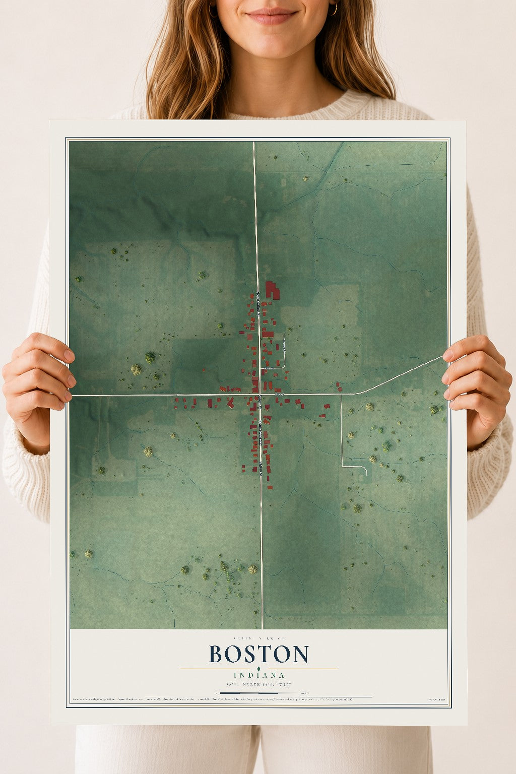 Map of Boston, Indiana, 18 x 24 inch unframed archival matte print