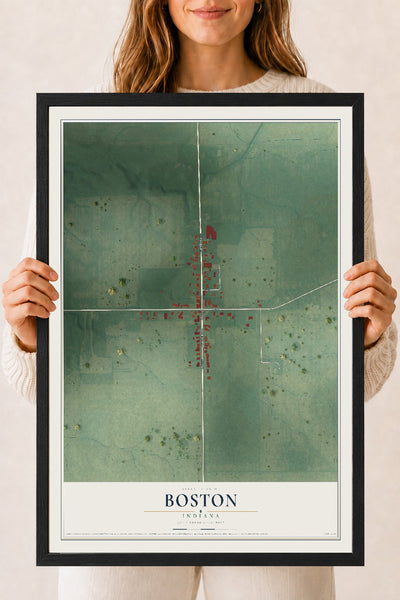 Map of Boston, Indiana, 18 x 24 inch print in a black wood frame