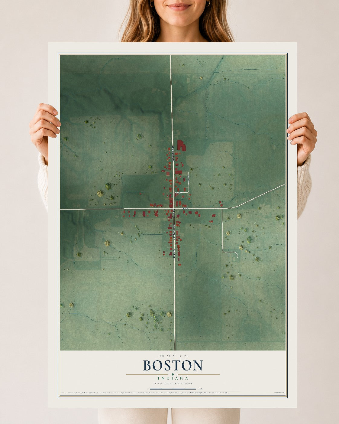 Map of Boston, Indiana, 24 x 36 inch unframed archival matte print