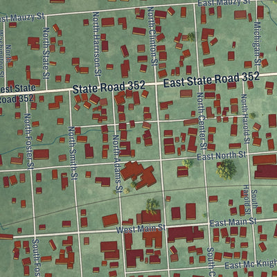 Close-up of the map of Boswell, Indiana print showing street and building detail