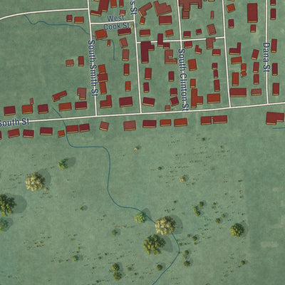 Second close-up of the map of Boswell, Indiana print showing more streets and buildings