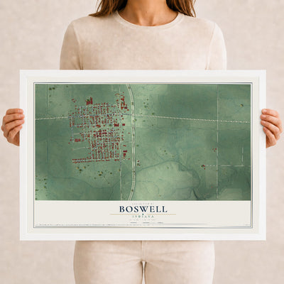 Map of Boswell, Indiana, 12 x 18 inch print in a white wood frame