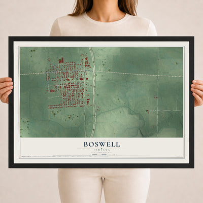 Map of Boswell, Indiana, 18 x 24 inch print in a black wood frame