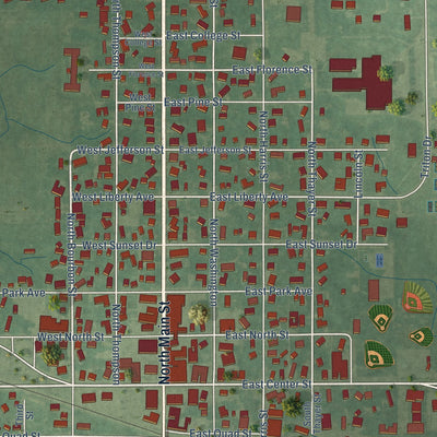 Close-up of the map of Bourbon, Indiana print showing street and building detail