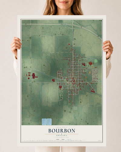 Map of Bourbon, Indiana, 24 x 36 inch unframed archival matte print