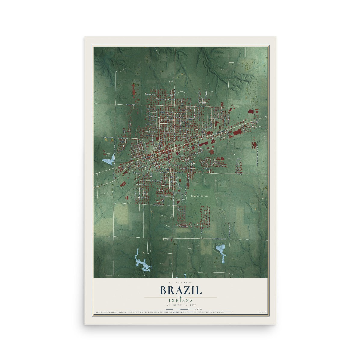 Map of Brazil, Indiana, 12 x 18 inch unframed archival matte print