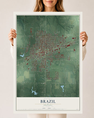 Map of Brazil, Indiana, 24 x 36 inch unframed archival matte print