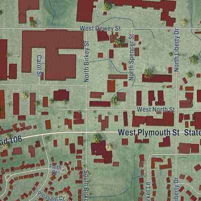Second close-up of the map of Bremen, Indiana print showing more streets and buildings
