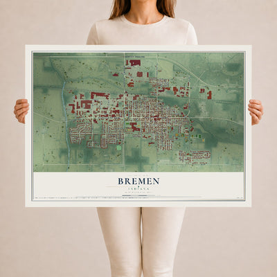 Map of Bremen, Indiana, 24 x 36 inch unframed archival matte print
