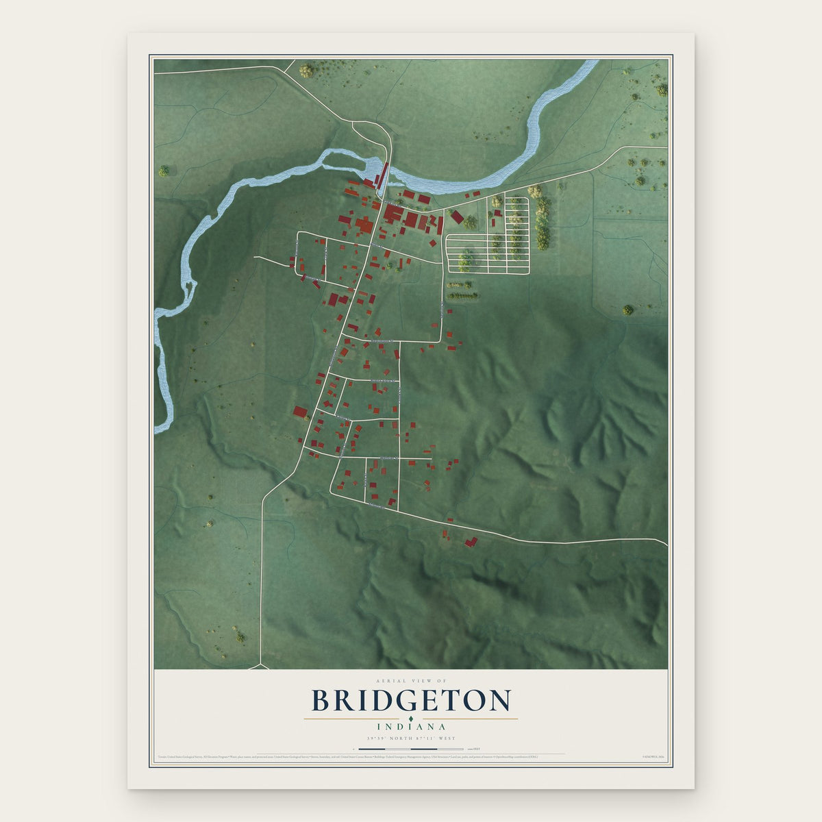 Bridgeton, Indiana map print, the full design