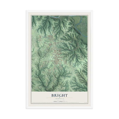 Map of Bright, Indiana, 12 x 18 inch print in a white wood frame