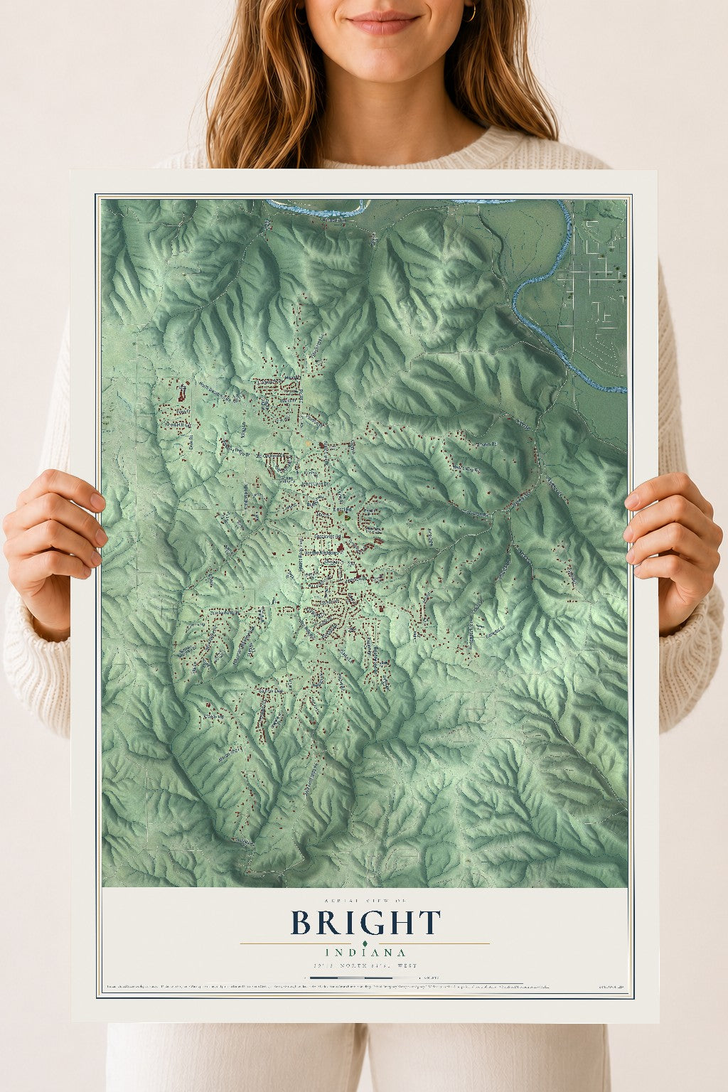 Map of Bright, Indiana, 18 x 24 inch unframed archival matte print