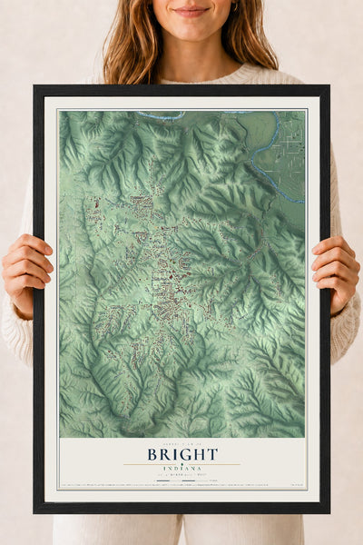 Map of Bright, Indiana, 18 x 24 inch print in a black wood frame