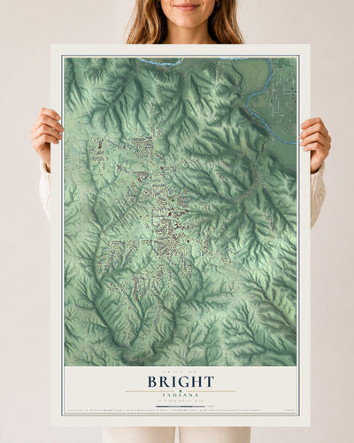 Map of Bright, Indiana, 24 x 36 inch unframed archival matte print