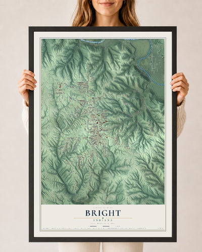 Map of Bright, Indiana, 24 x 36 inch print in a black wood frame