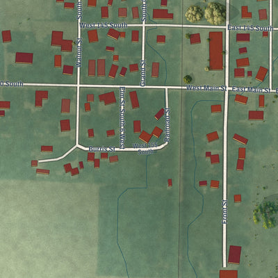 Close-up of the map of Bringhurst, Indiana print showing street and building detail