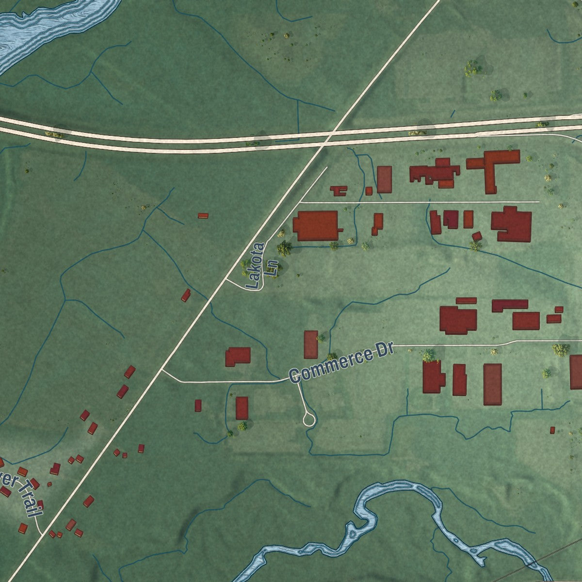 Second close-up of the map of Bristol, Indiana print showing more streets and buildings