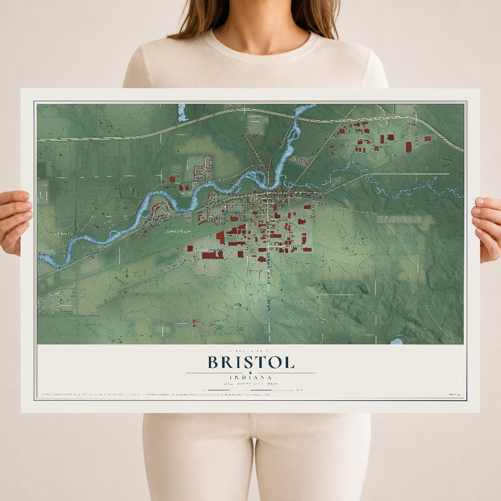 Map of Bristol, Indiana, 18 x 24 inch unframed archival matte print