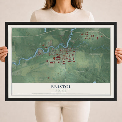 Map of Bristol, Indiana, 18 x 24 inch print in a black wood frame