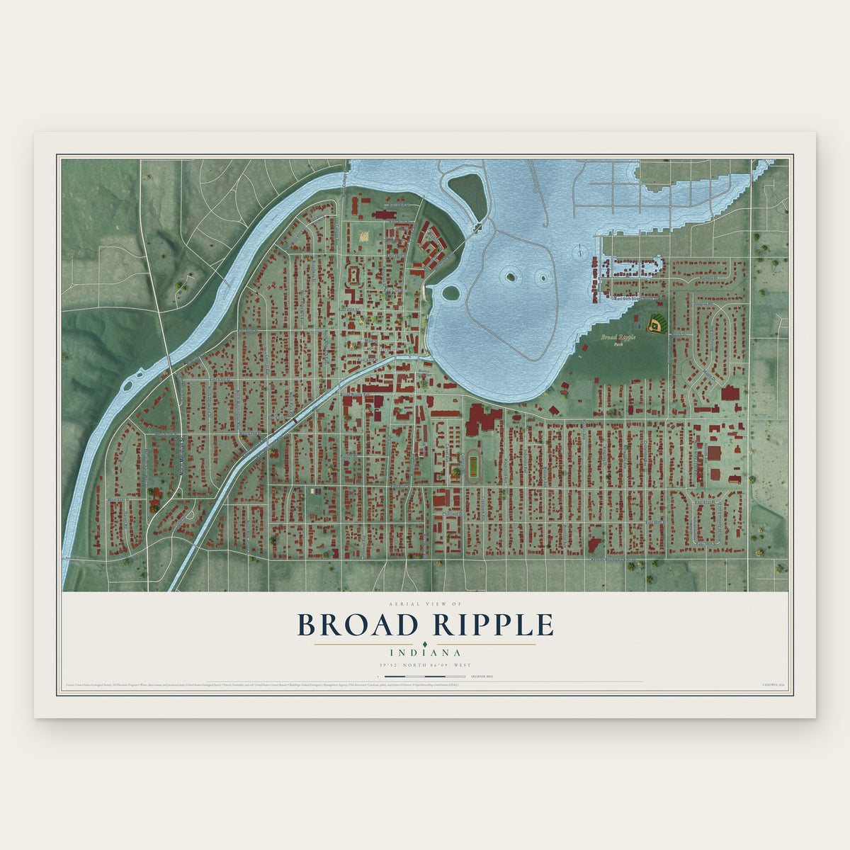 Broad Ripple, Indiana map print, the full design