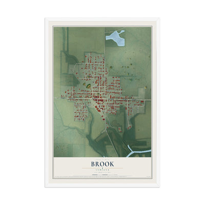 Map of Brook, Indiana, 12 x 18 inch print in a white wood frame