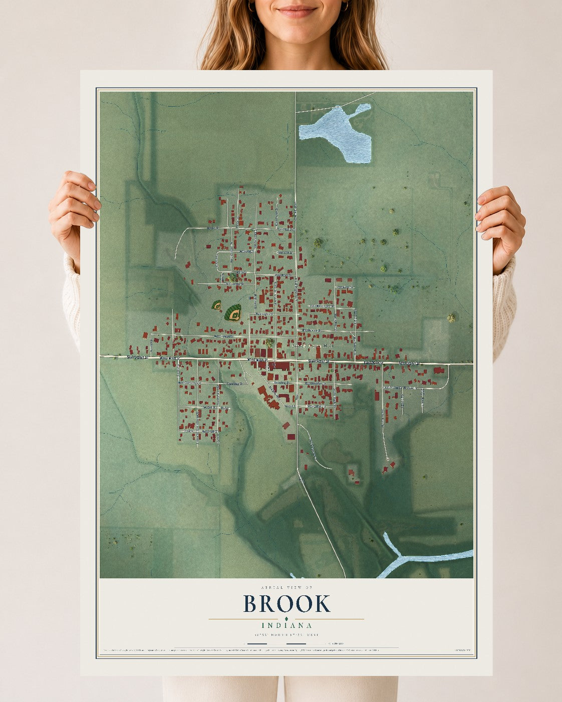 Map of Brook, Indiana, 24 x 36 inch unframed archival matte print