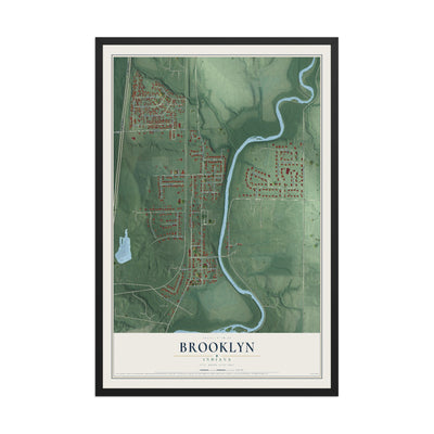 Map of Brooklyn, Indiana, 12 x 18 inch print in a black wood frame