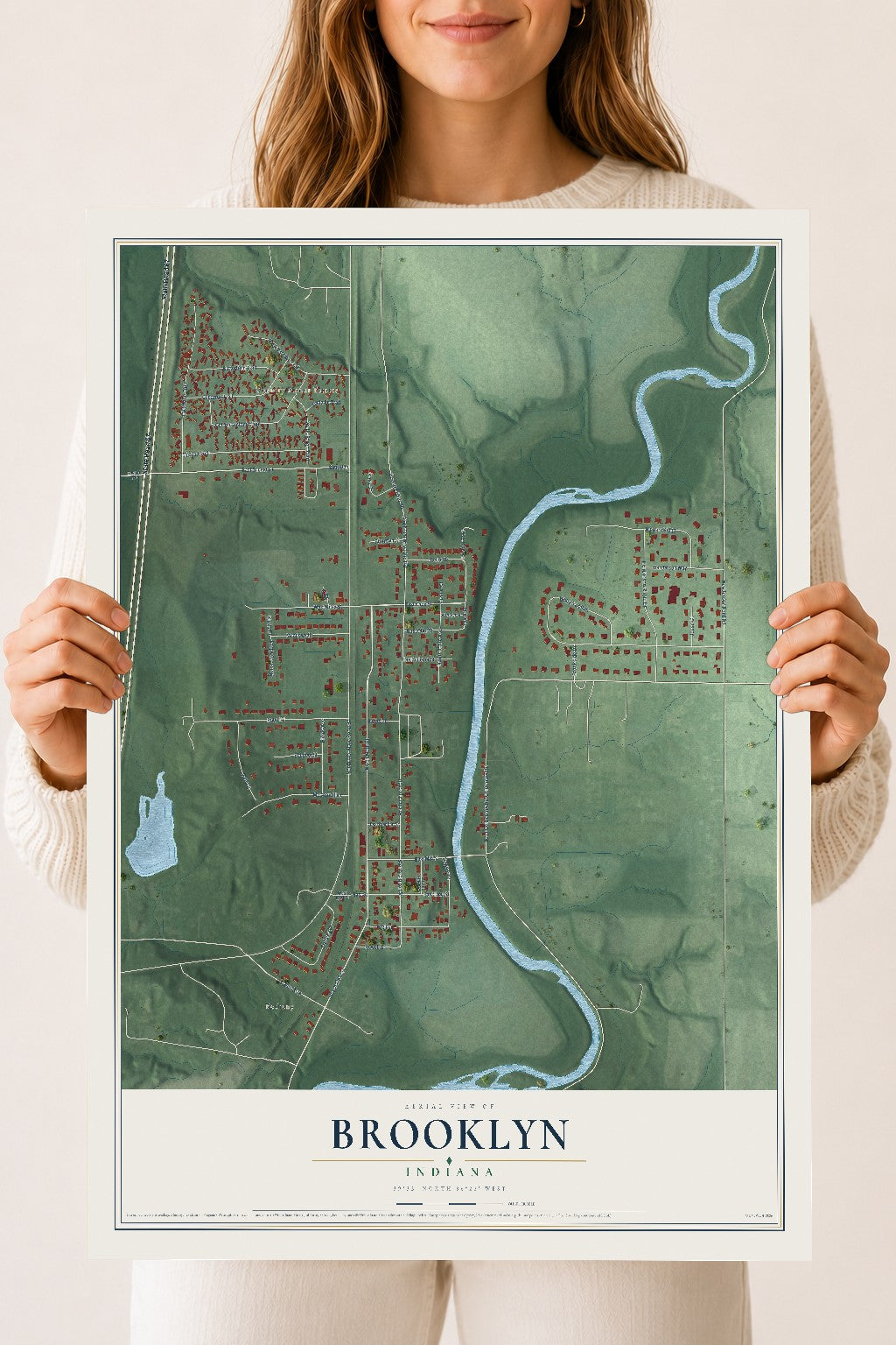 Map of Brooklyn, Indiana, 18 x 24 inch unframed archival matte print