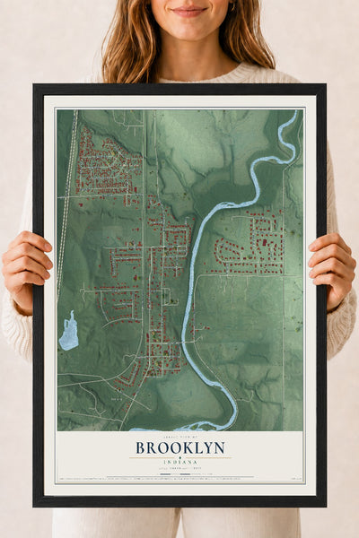 Map of Brooklyn, Indiana, 18 x 24 inch print in a black wood frame