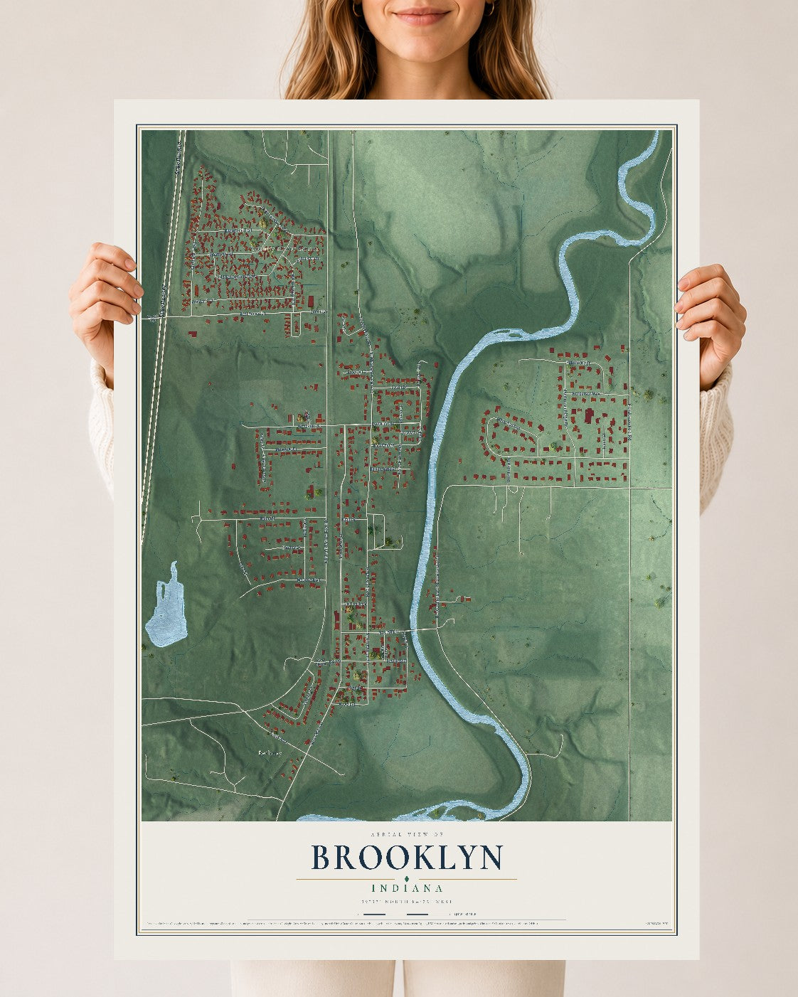 Map of Brooklyn, Indiana, 24 x 36 inch unframed archival matte print