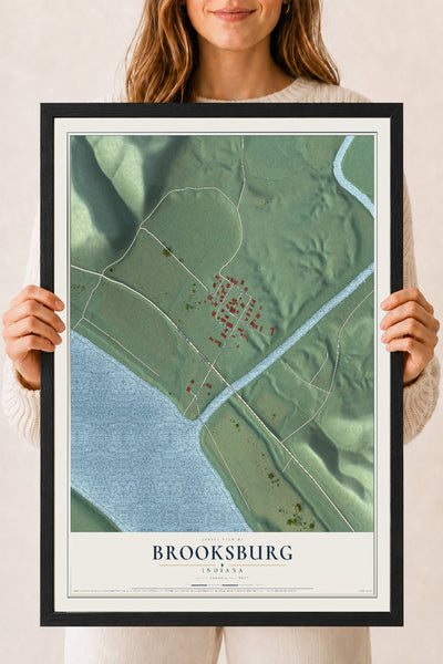 Map of Brooksburg, Indiana, 18 x 24 inch print in a black wood frame