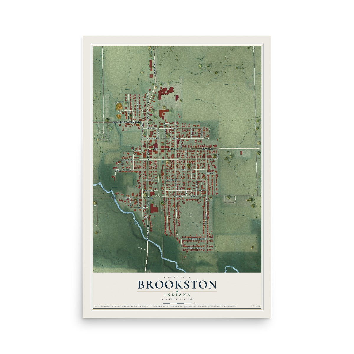 Map of Brookston, Indiana, 12 x 18 inch unframed archival matte print