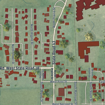 Second close-up of the map of Brookston, Indiana print showing more streets and buildings