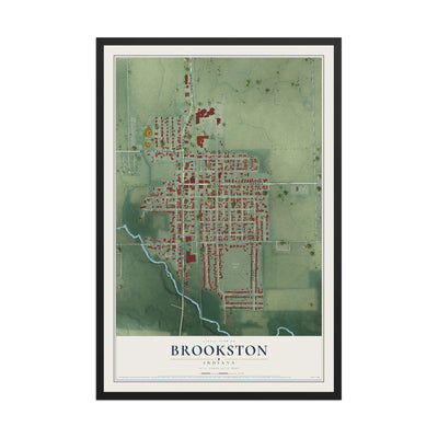 Map of Brookston, Indiana, 12 x 18 inch print in a black wood frame