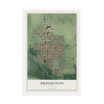 Map of Brookston, Indiana, 12 x 18 inch print in a white wood frame