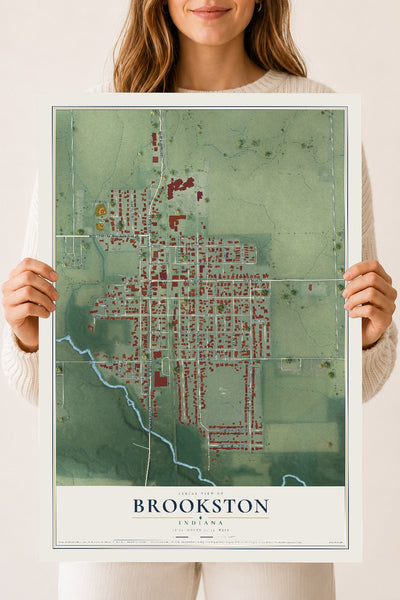 Map of Brookston, Indiana, 18 x 24 inch unframed archival matte print