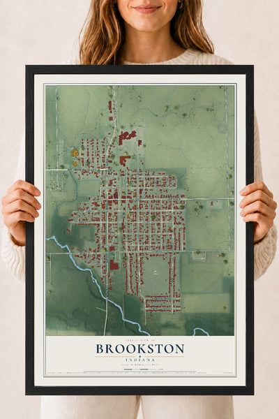 Map of Brookston, Indiana, 18 x 24 inch print in a black wood frame