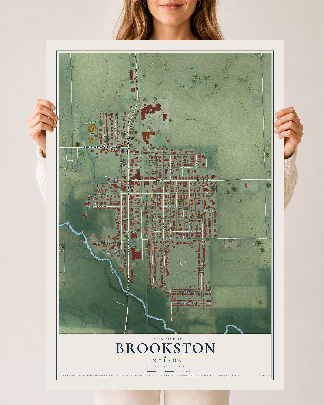 Map of Brookston, Indiana, 24 x 36 inch unframed archival matte print