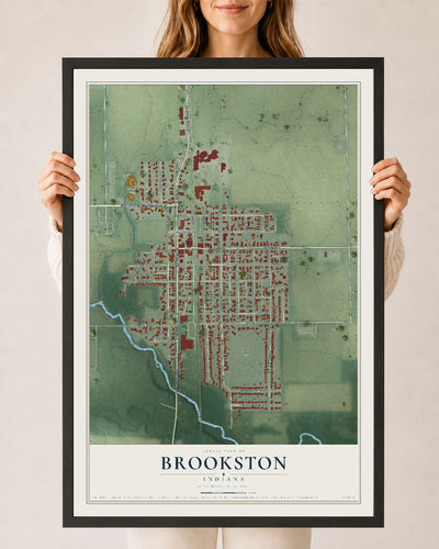 Map of Brookston, Indiana, 24 x 36 inch print in a black wood frame