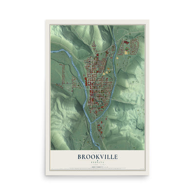 Map of Brookville, Indiana, 12 x 18 inch unframed archival matte print