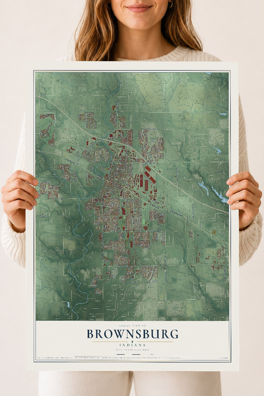Map of Brownsburg, Indiana, 18 x 24 inch unframed archival matte print