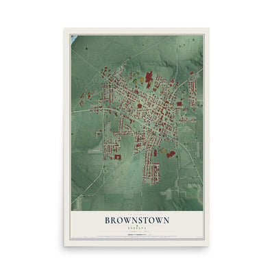 Map of Brownstown, Indiana, 12 x 18 inch unframed archival matte print