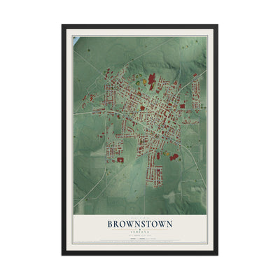 Map of Brownstown, Indiana, 12 x 18 inch print in a black wood frame