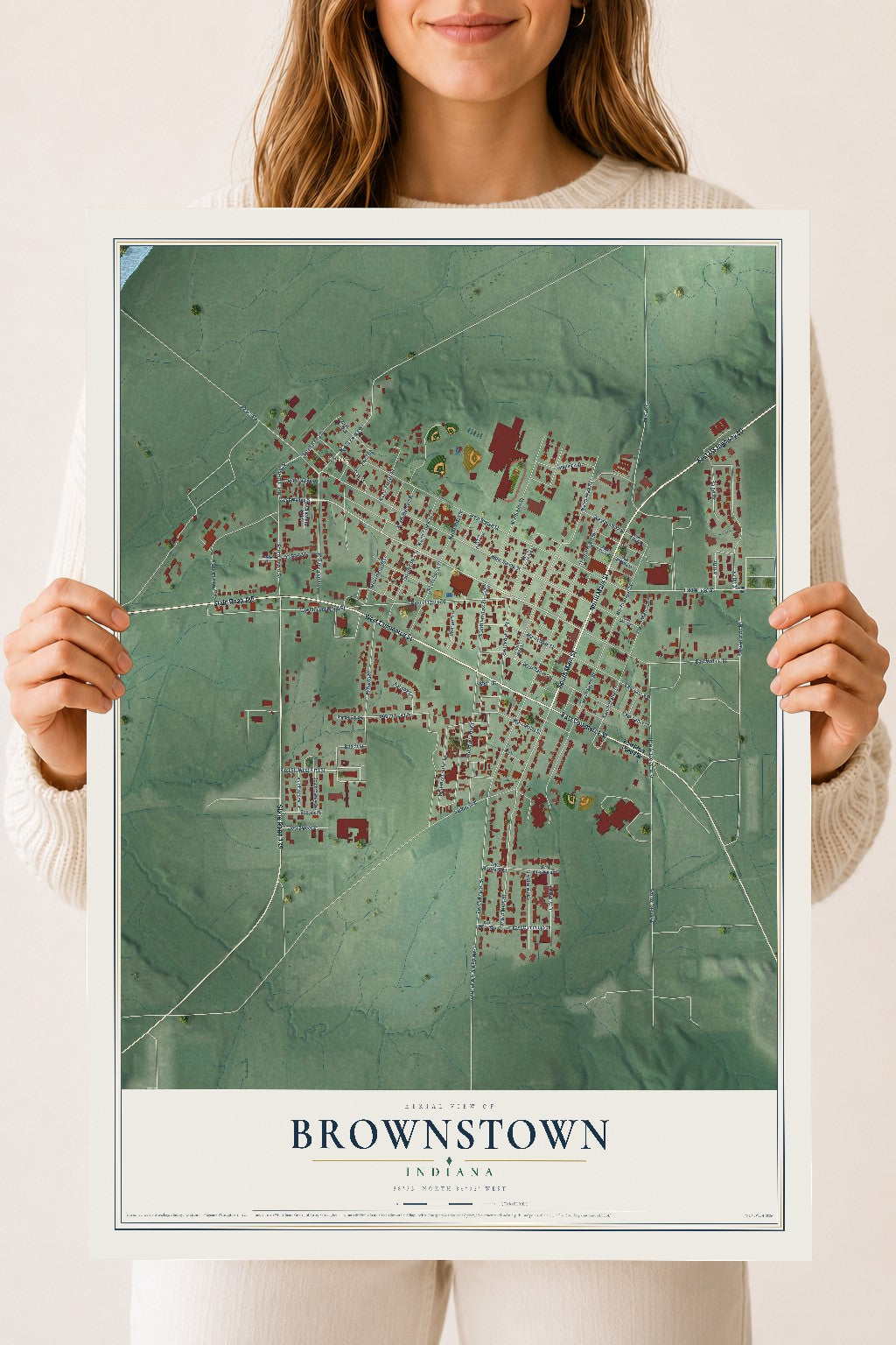 Map of Brownstown, Indiana, 18 x 24 inch unframed archival matte print